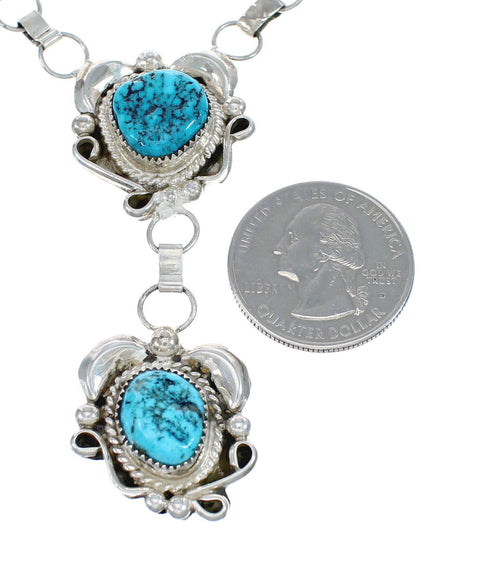 Turquoise Genuine Sterling Silver Navajo Link Necklace And Earrings Set AX127535